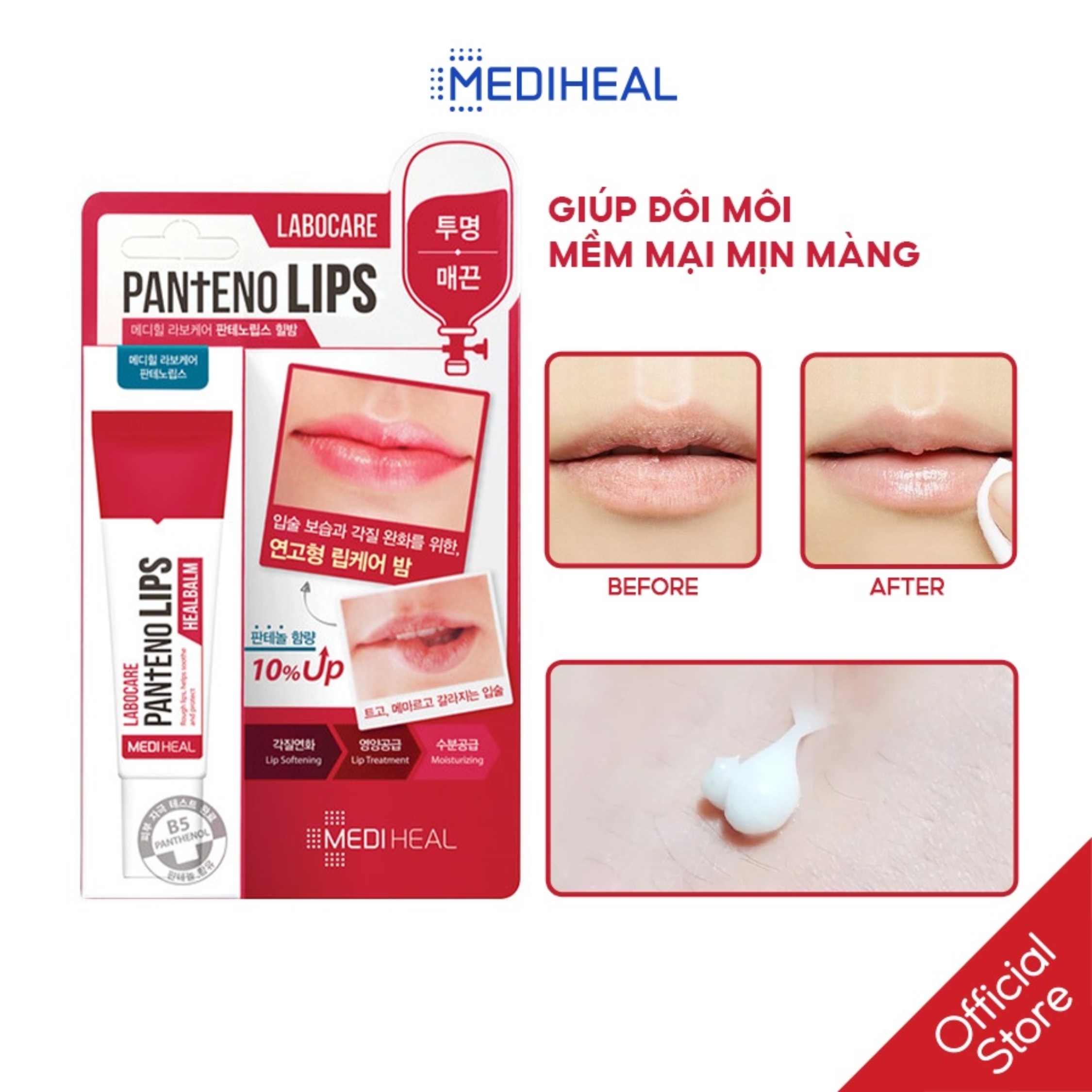 Combo 3 Son Dưỡng Môi Mediheal Labocare Pantenolips (Đỏ &amp; Xanh &amp; Cam) 10ml/Cái