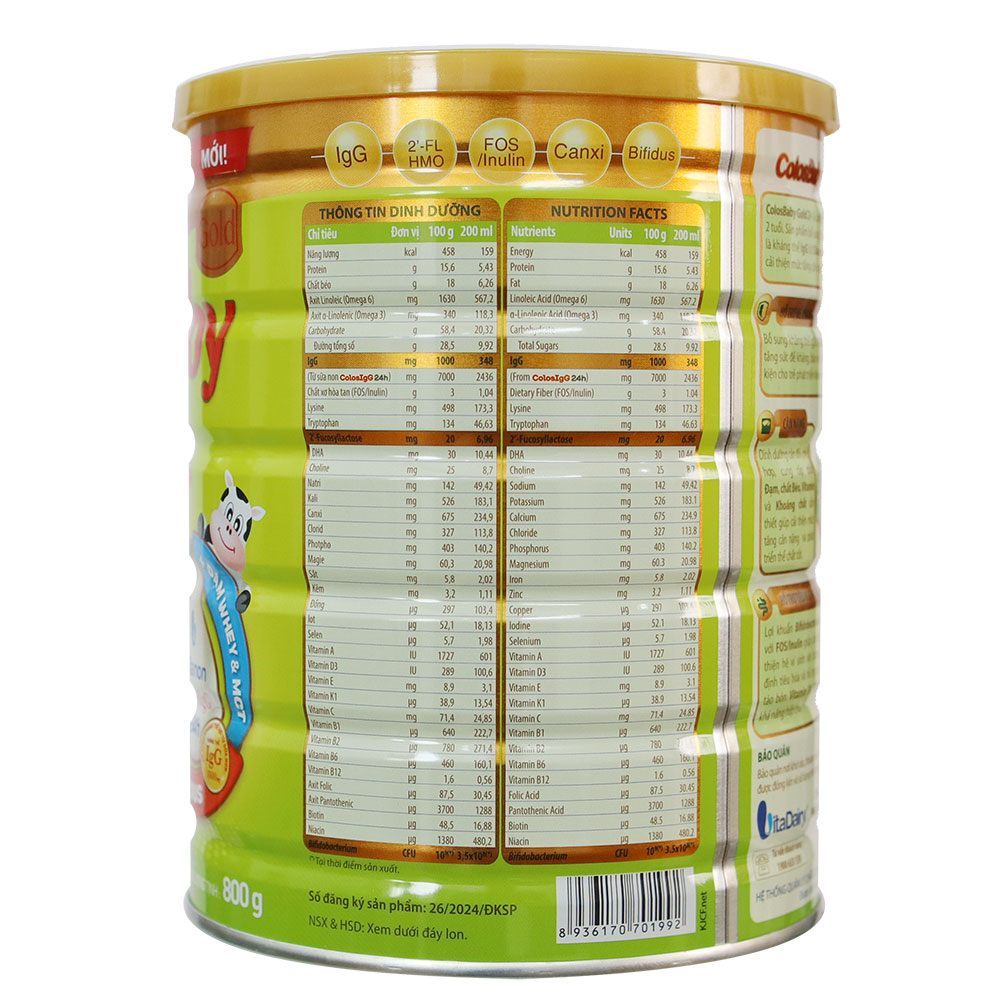 Sữa công thức Colosbaby Gold 2+ Mới vị THANH NHẠT lon 800G (trên 2 tuổi)