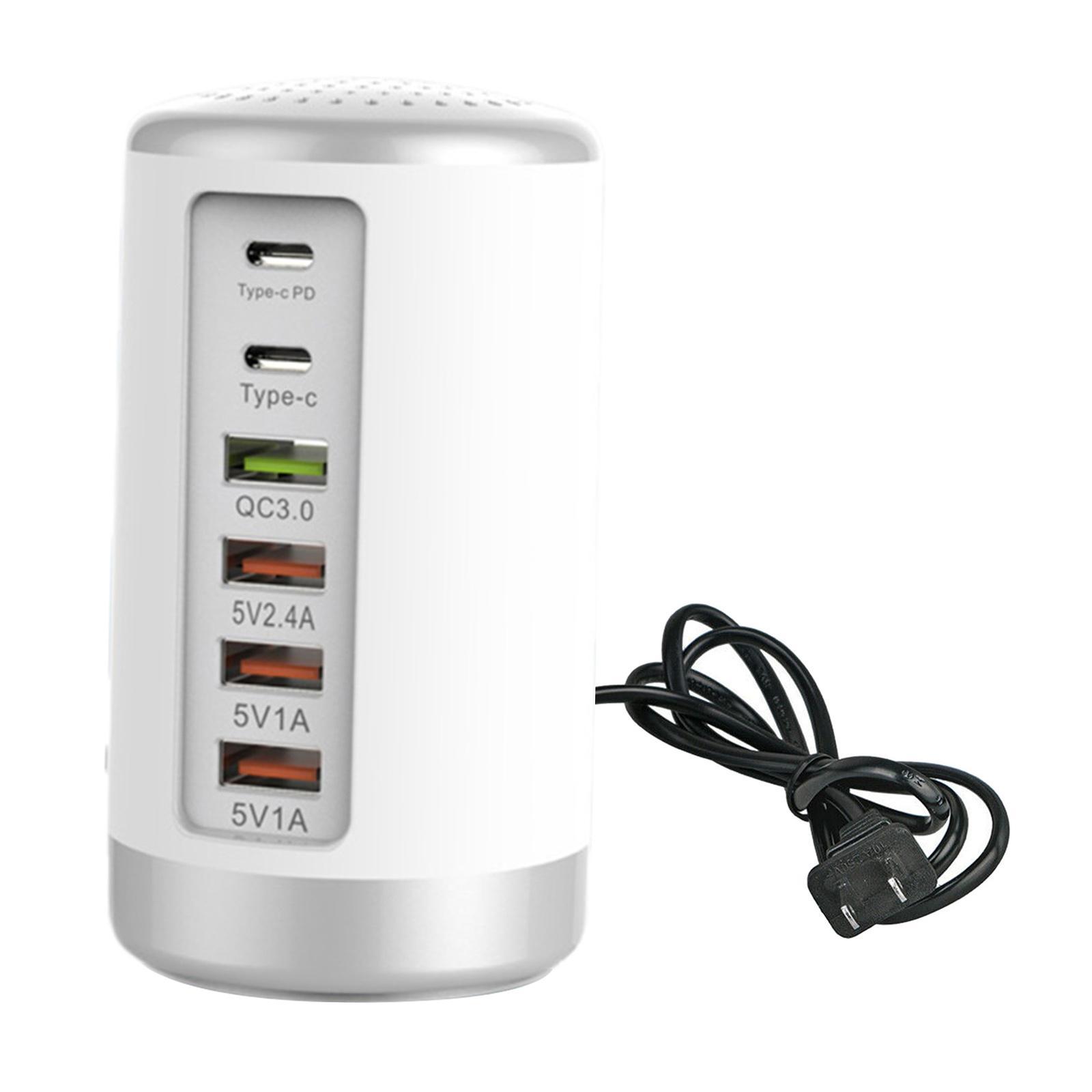 Multi 6 Port USB Charging Station Hub  Desktop Phone Charger Organizer