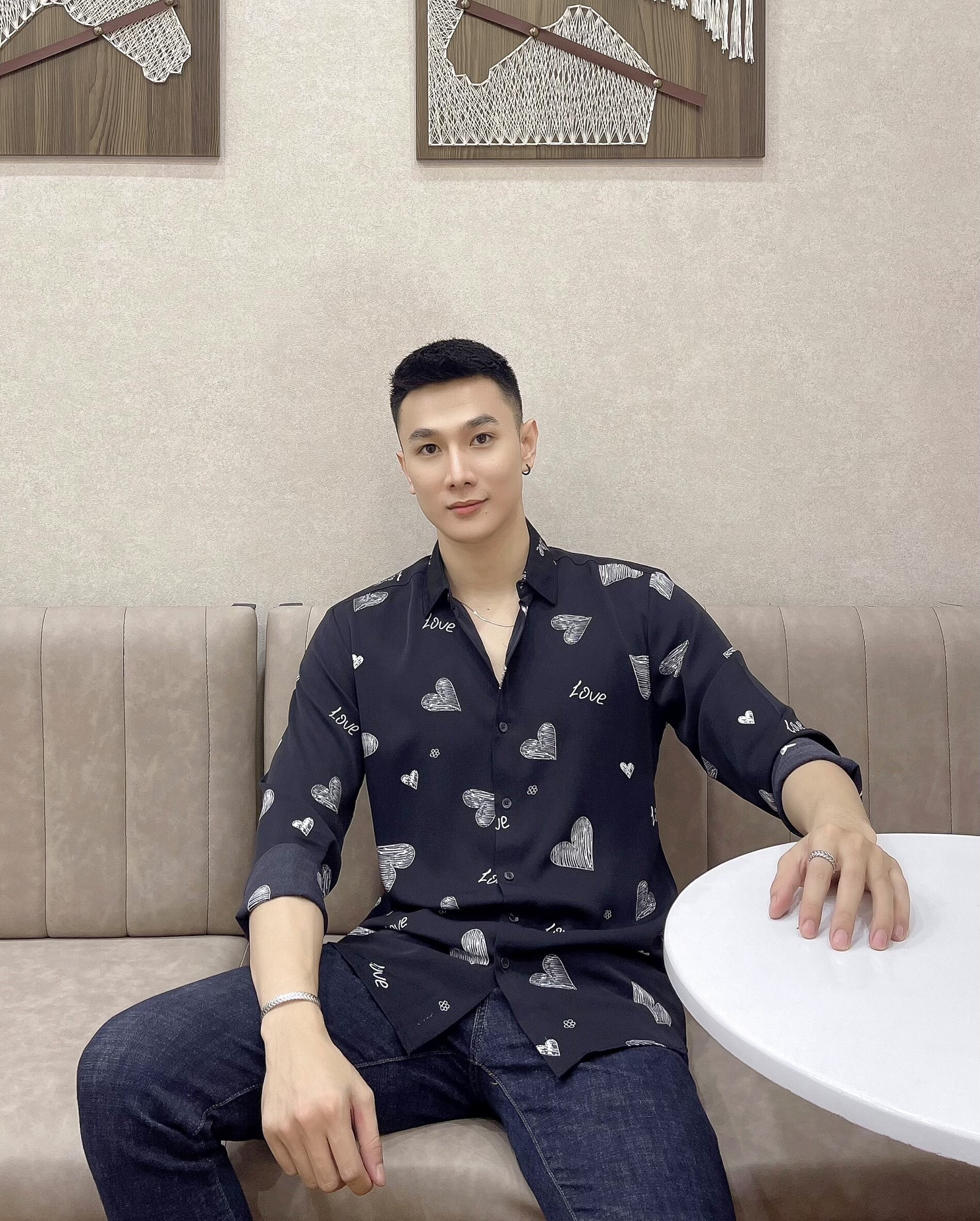 Áo sơ mi lụa dài tay họa tiết S11