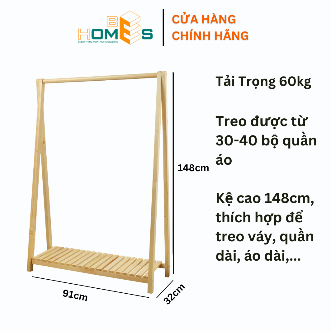 Giá treo quần áo gỗ chữ A Behomes 1 tầng - nội thất phòng ngủ