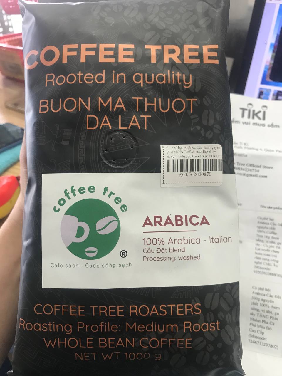 Cà phê hạt Arabica Cầu Đất nguyên chất 100% Coffee Tree 1kg thơm nồng, vị nhẹ, gu tây - Cà phê Đà Lạt tuyển chọn hoàn toàn trái chín rang công nghệ Châu Âu