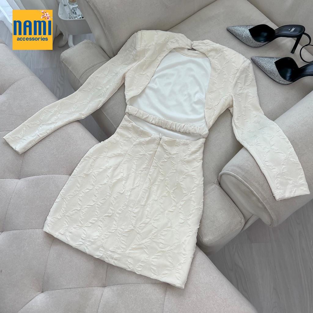 Đầm ôm body thun vân nổi tay dài cut out lưng Nanami phong cách gợi cảm quyến rũ cá tính - ATNU064