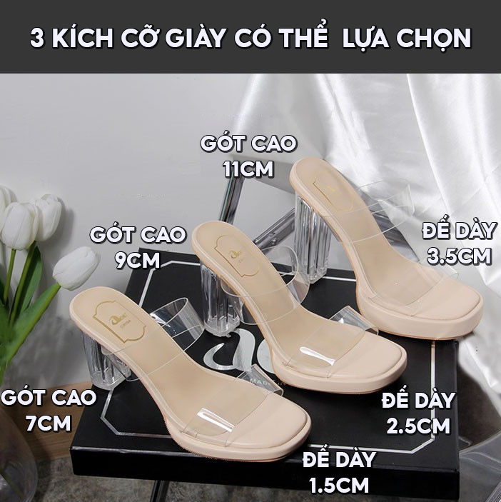 Guốc Cao Gót 2 Quai Trong Suốt Cao 7ph 9ph Tùy Chọn Hàng Cao Cấp Đi Không Đau Chân XZ-111