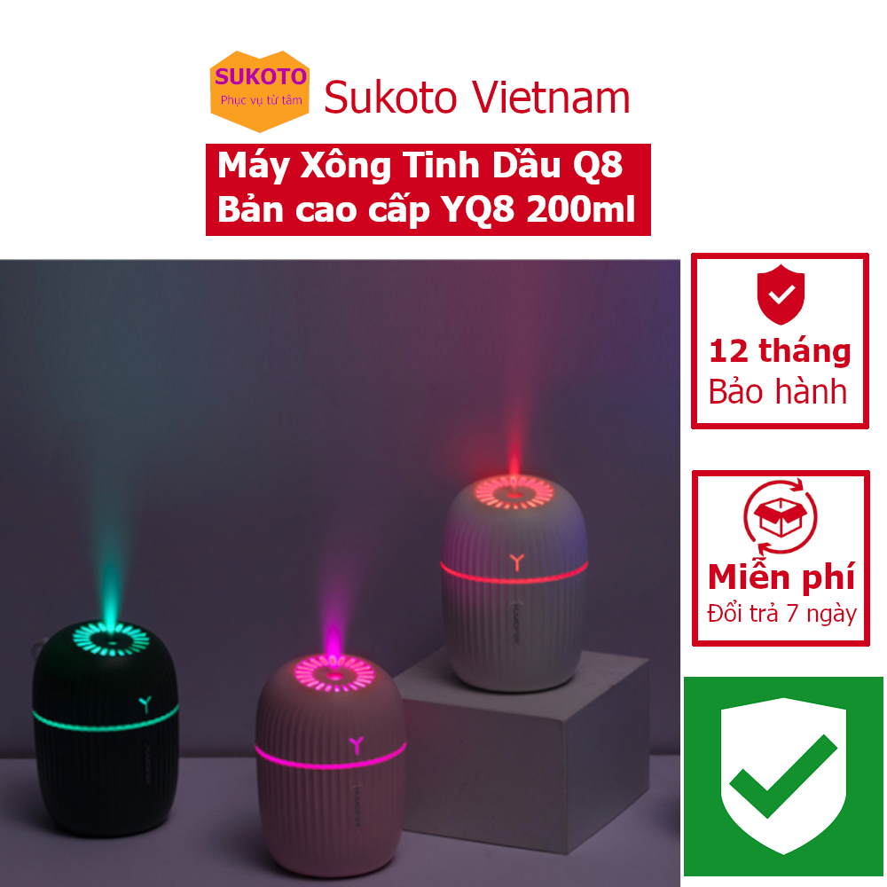 Đèn xông tinh dầu phun sương cao cấp Q8 - Máy khuếch tán mini phòng ngủ, xe ô tô