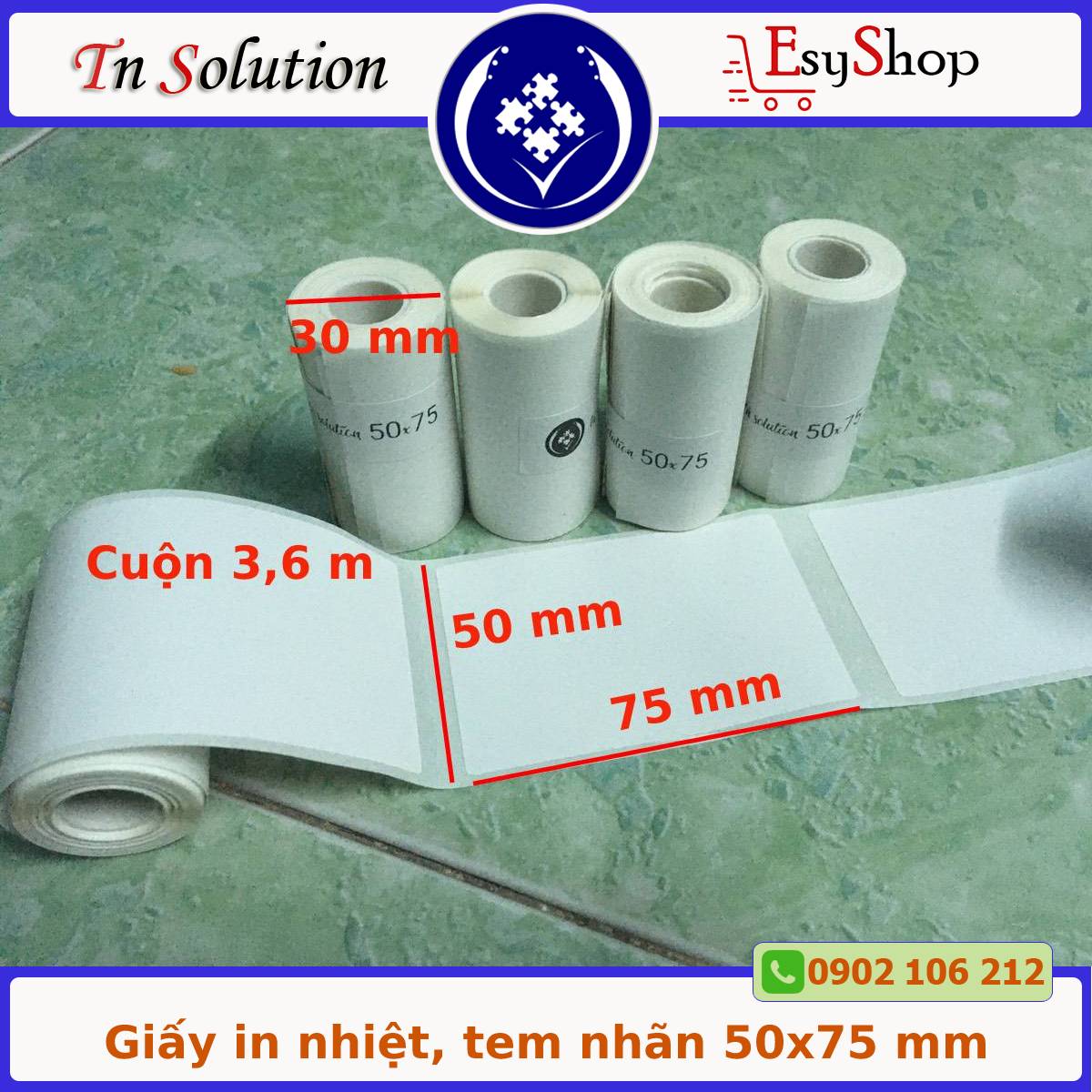 Giấy in nhiệt, tem nhãn dán 50x75 mm dành cho dòng máy PeriPage A6