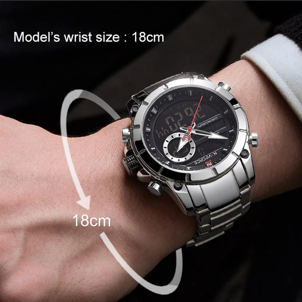 Đồng hồ đeo tay điện tử chuyên nghiệp Chống nước 3ATM Giờ GMT Đa chức năng NAVIFORCE Dây đeo bằng thép không gỉ