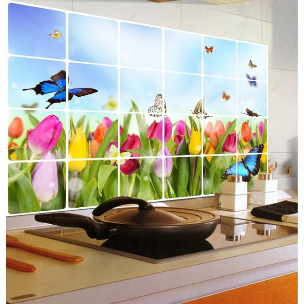 Decal dán bếp tráng nhôm cách nhiệt size lớn - Hoa Bướm