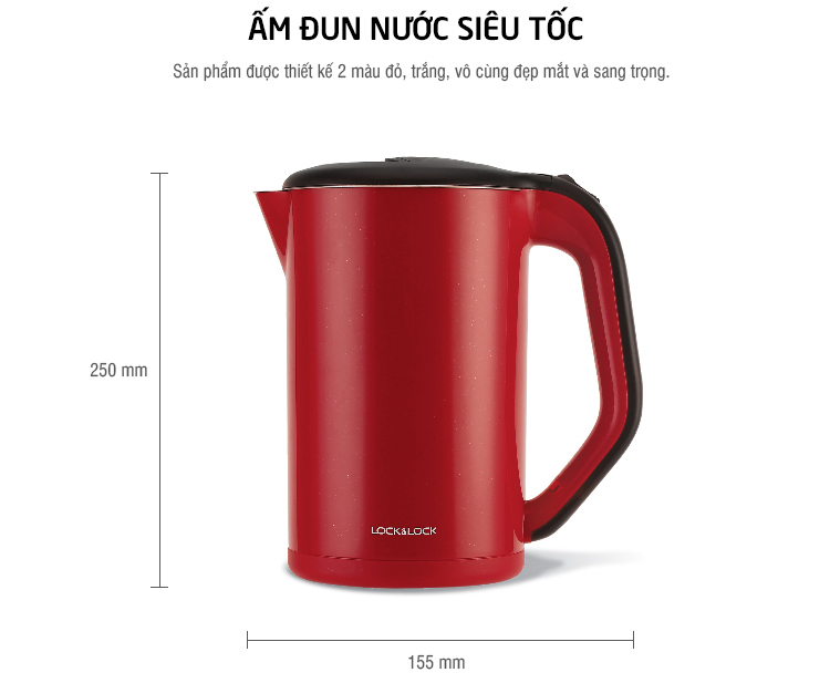 Bình Đun Siêu Tốc 2 Lớp Lock&Lock EJK738BLK - Hàng Chính Hãng