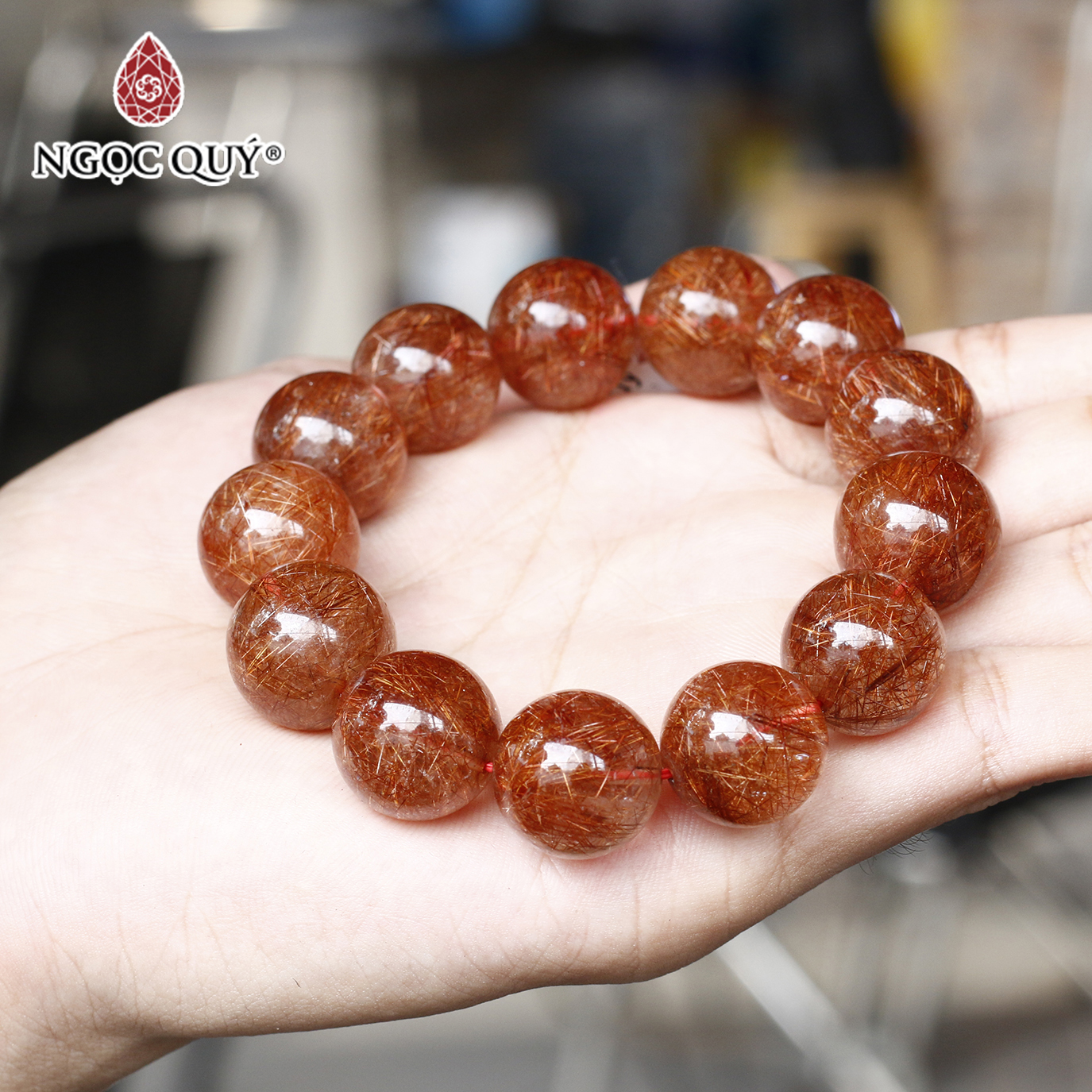 Vòng tay đá thạch anh tóc đỏ size hạt 16mm mệnh hỏa, thổ - Ngọc Quý Gemstones