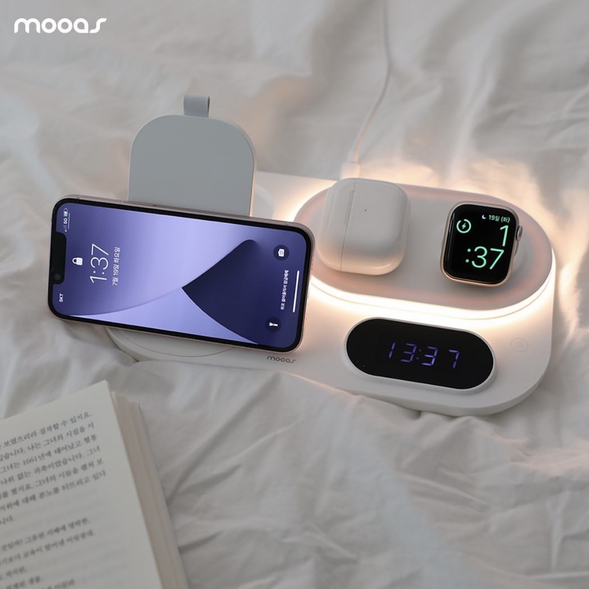 Sạc không dây đa năng  4in1 cực xinh Mooas - Hàn Quốc hàng chính hãng
