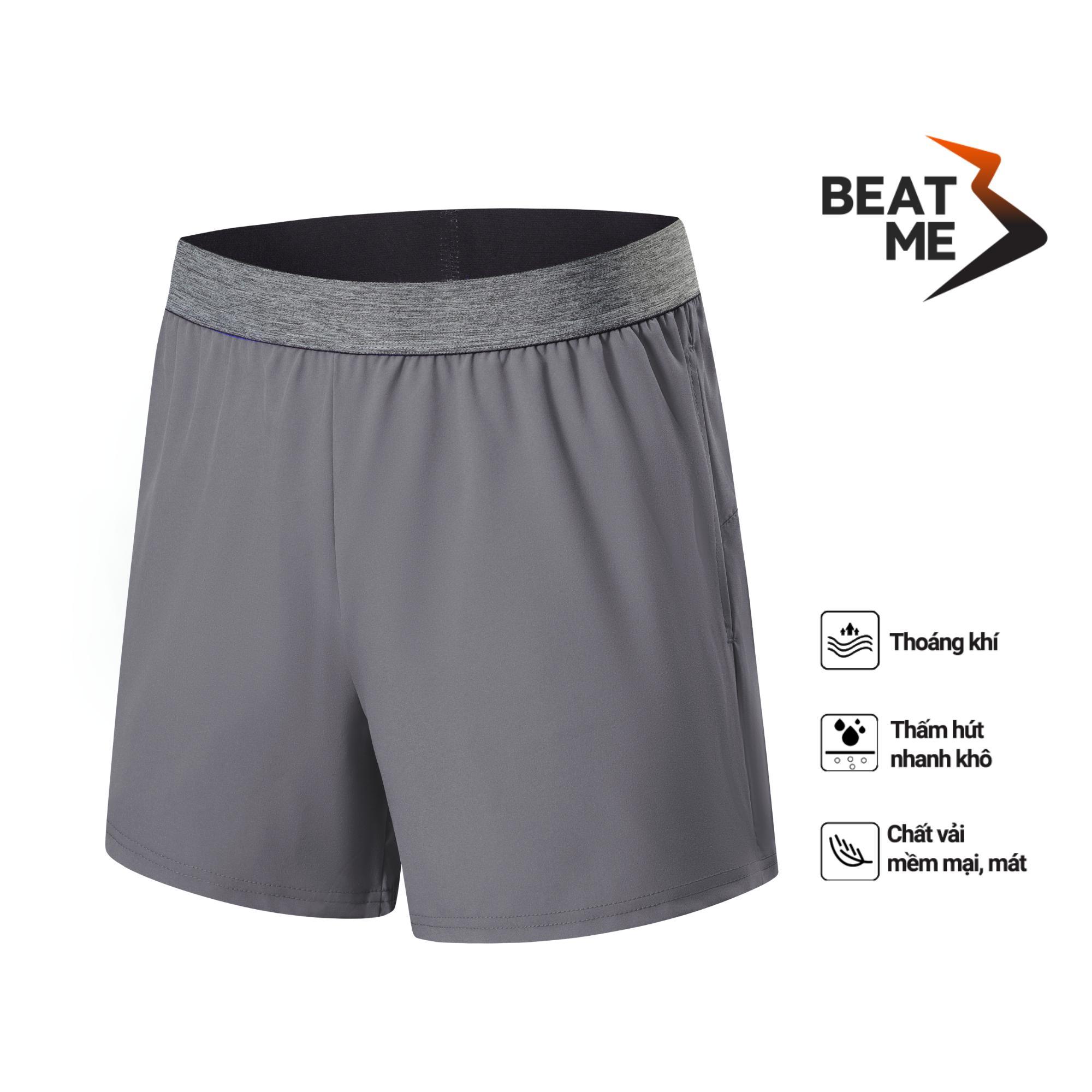 Quần Đùi Nam Thể Thao Tập Gym Màu Xám Beatme Vải Trơn Lưng Chun Bản To Mau Khô Thấm Hút Mồ Hôi Ngắn Trên Gối Mùa Hè