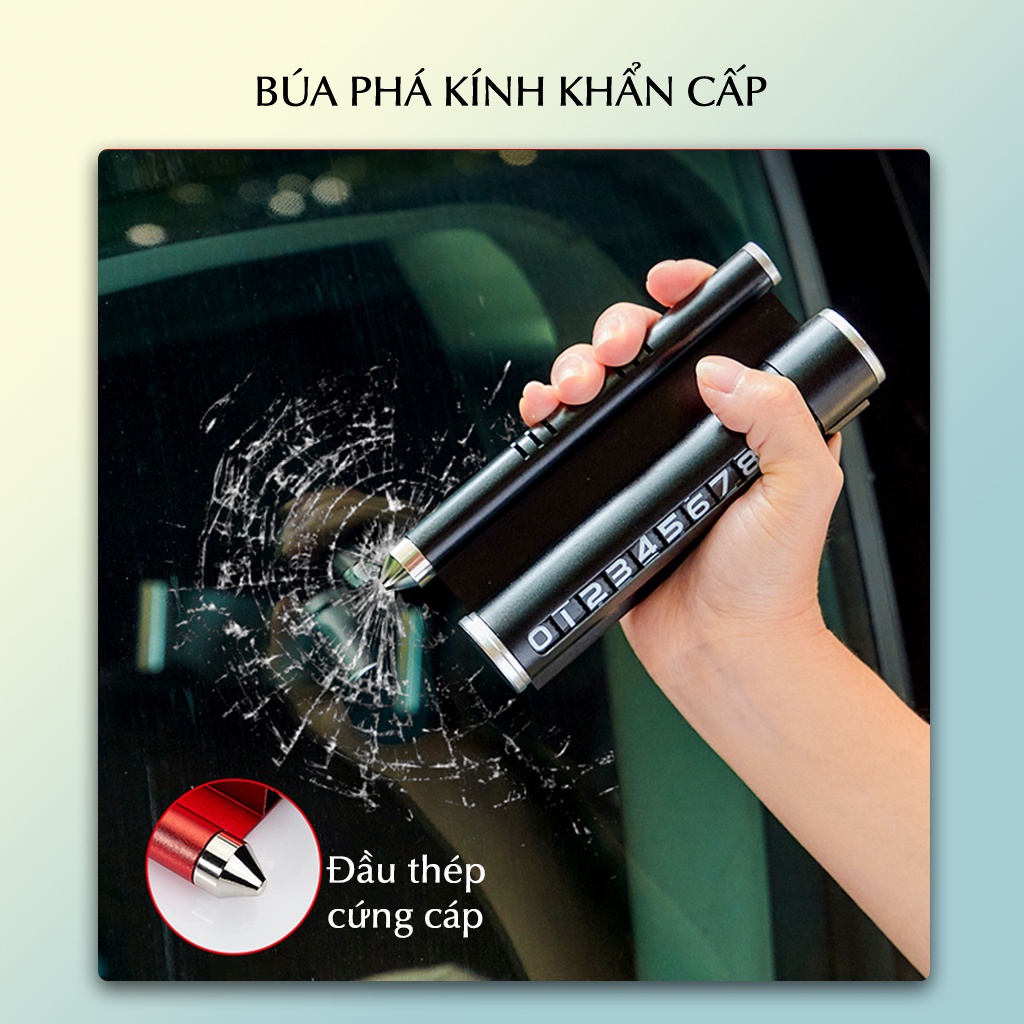 Bảng Báo SĐT Trên ô tô TÍCH HỢP PHÁ KÍNH khi nguy cấp, Kiêm giá đỡ Điện Thoại đặt taplo - chất liệu hợp kim