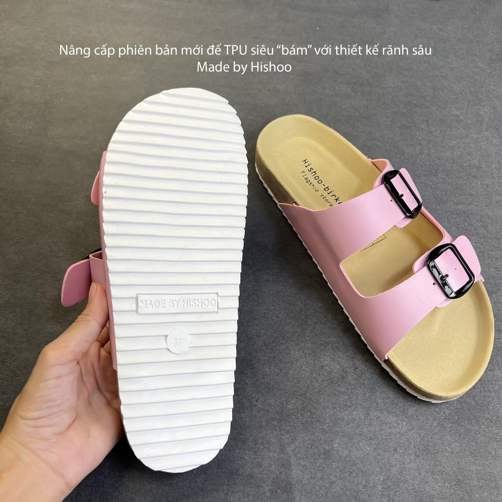 Dép đế trấu birken nam nữ unisex 2 khóa da tổng hợp size 35 - 43 chính hãng Hishoo S093