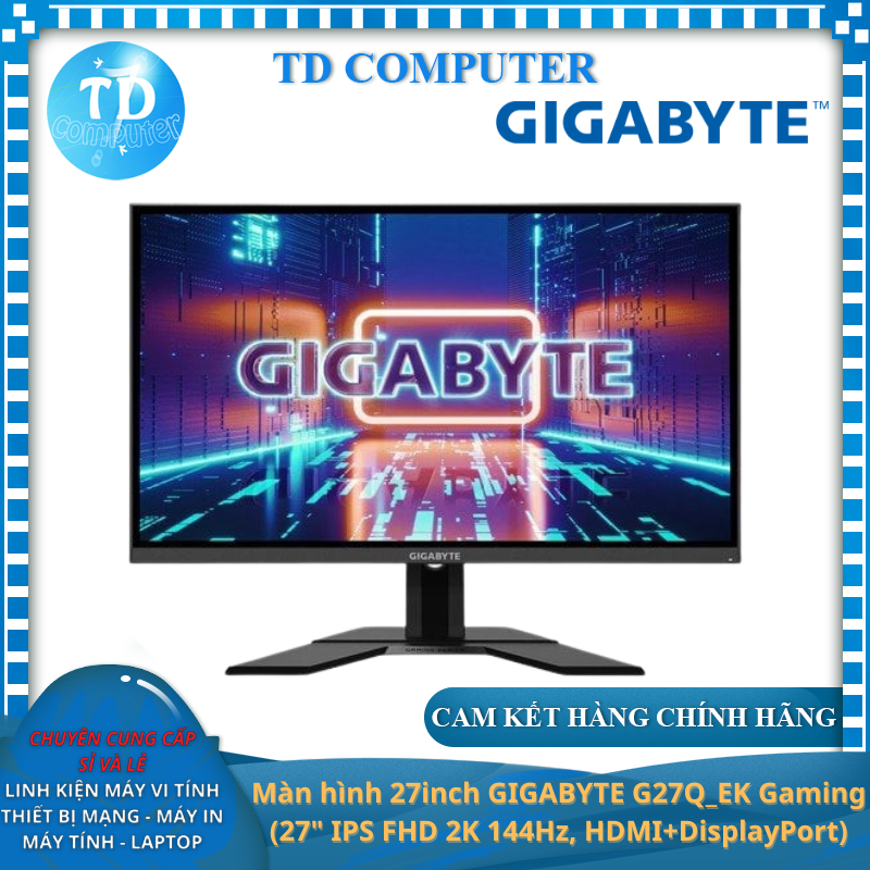 Màn hình máy tính 27inch GIGABYTE G27Q - EK Gaming (27&quot; IPS FHD 2K 144Hz, HDMI+DisplayPort) - Hàng chính hãng Viễn Sơn phân phối