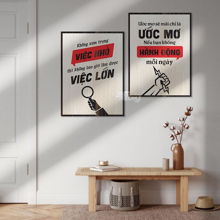 25 cặp tranh slogan set 2 tấm treo tường trang trí tạo động lực trang trí văn phong công ty