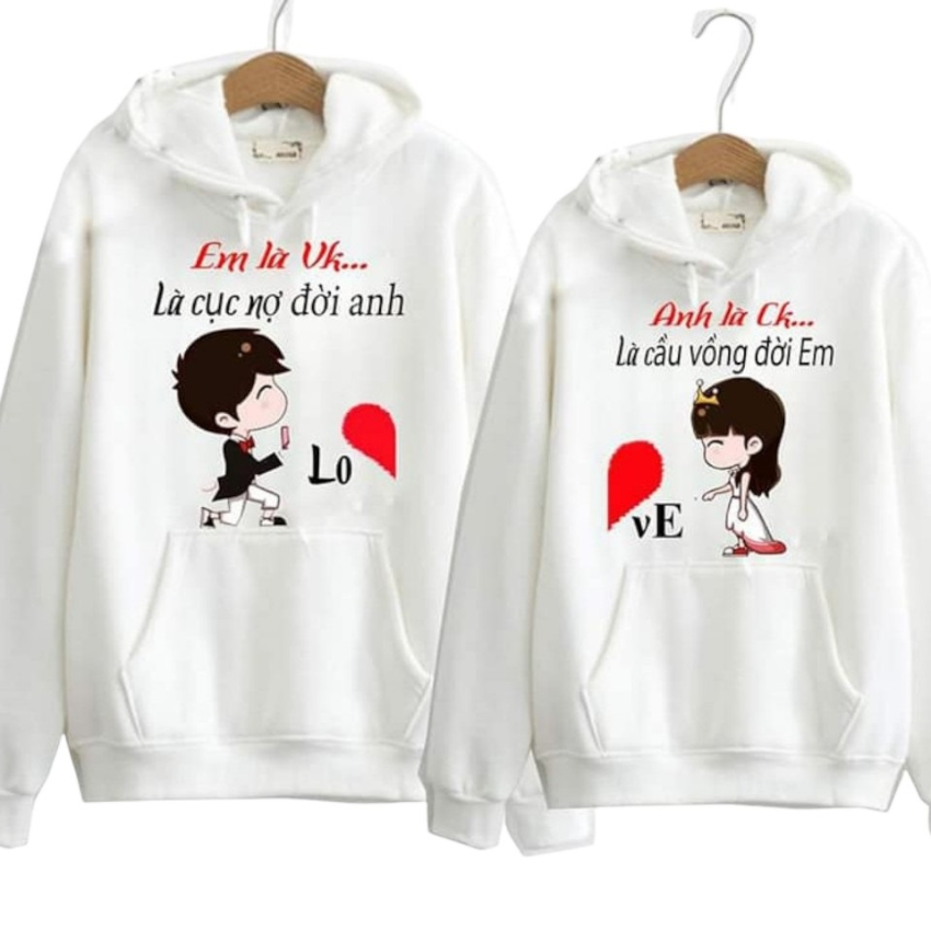 Áo Đôi Nỉ Nam Nữ MM01, Áo Đôi Với Người Yêu Có Mũ In Anh Là Em Là ý Nghĩa