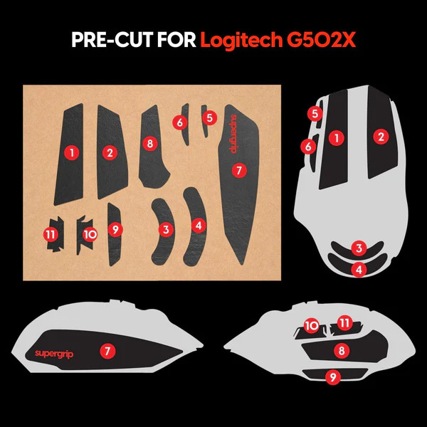 Miếng dán chống trượt Pulsar Supergrip - Grip Tape Precut dành cho Logitech G502X - Hàng Chính Hãng