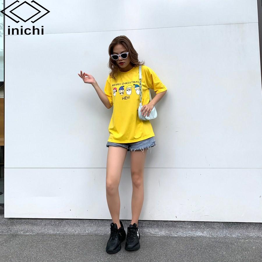 Áo thun tay lỡ form rộng INICHI A594 phong cách Unisex in hình 4 ông già noel