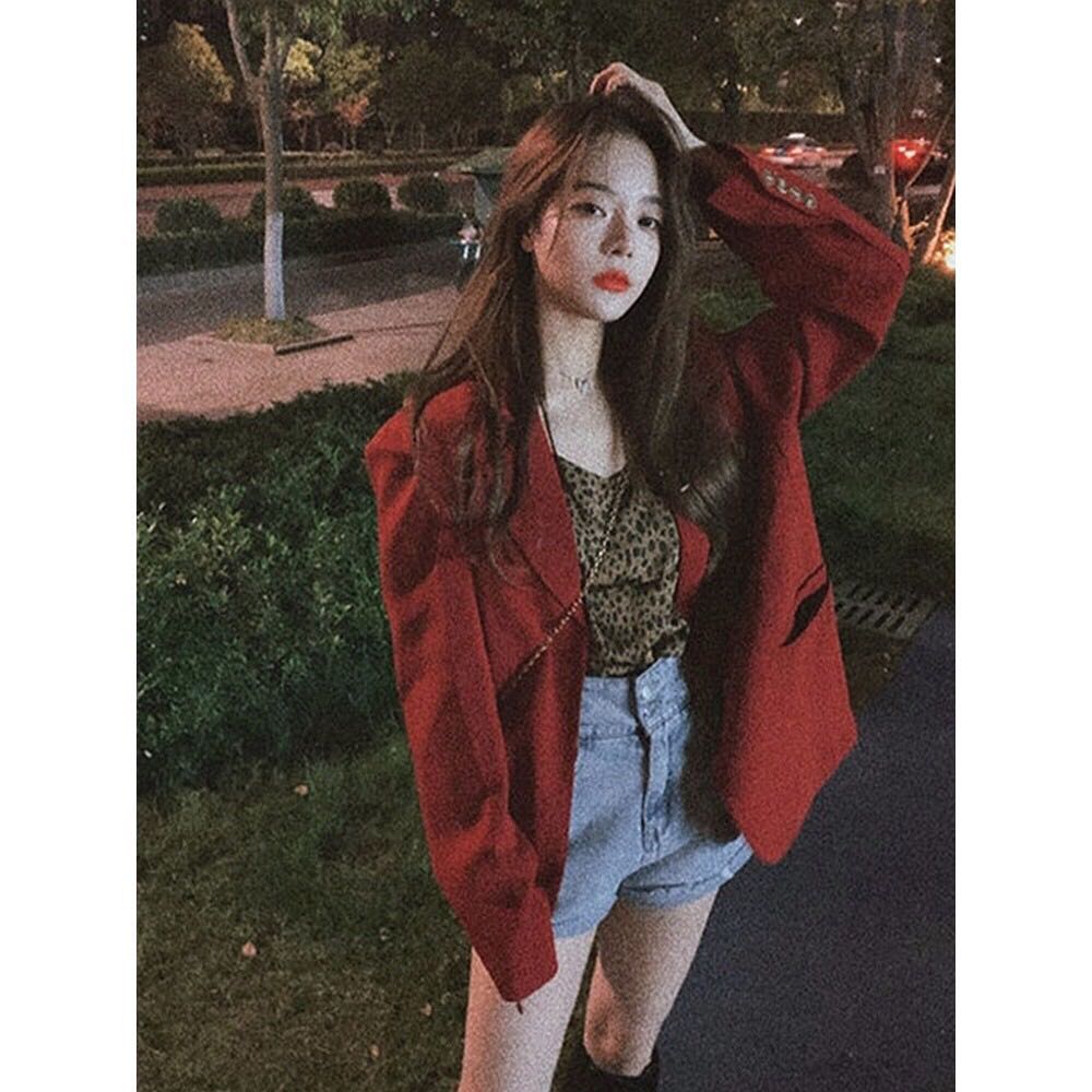 Áo khoác Blazer nữ ulzzang Màu Đỏ sang chảnh