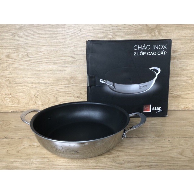 Chảo chống dính 2 lớp inox 430 FiveStar Standard 2 quai bếp từ tặng 5 muỗng ( 18cm / 22cm / 26cm )