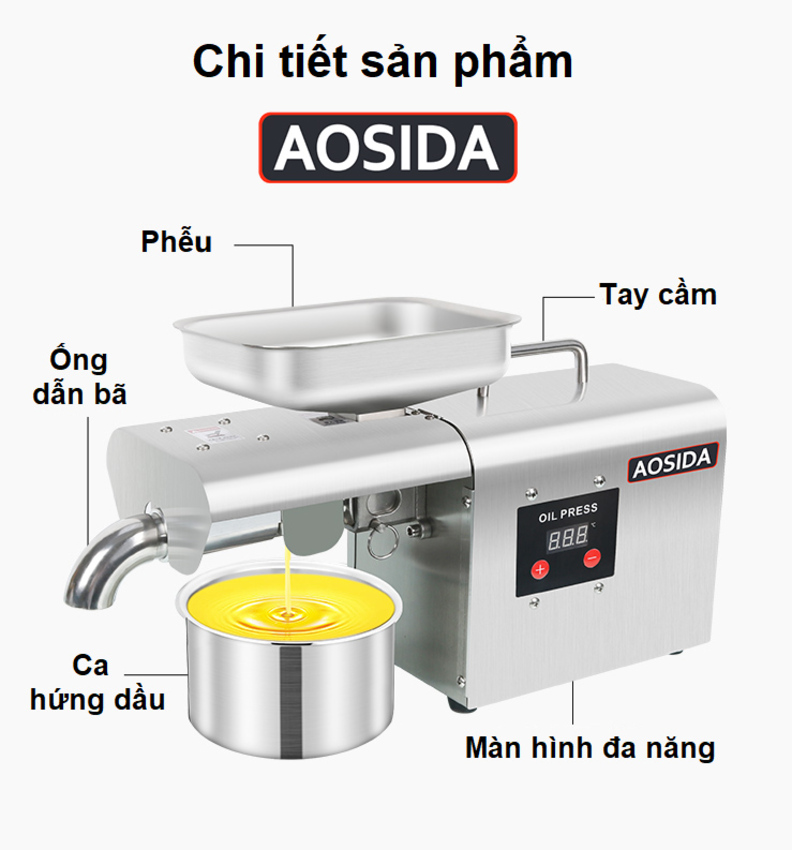Máy ép dầu thực vật nóng và lạnh dùng trong gia đình. Thương hiệu Anh Quốc cao cấp AOSIDA - 999A. HÀNG CHÍNH HÃNG