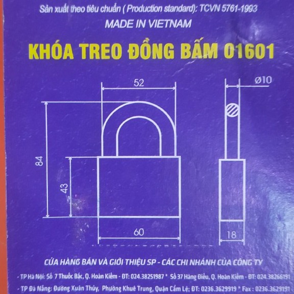 KHÓA TREO ĐỒNG BẤM VIỆT TIỆP CỠ LỚN 01601( KHÓA BẤM)