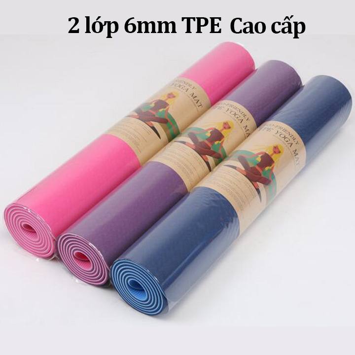 Thảm yoga VN - TPE 2 LỚP 6mm Chống xẹp lún ( giao màu ngẫu nhiên ) DC96 Shalla