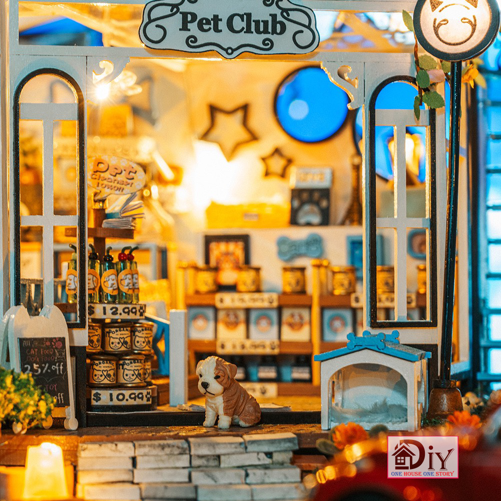 Nhà búp bê tự lắp ráp bằng gỗ | PET CLUB 3D DIY kèm cót nhạc -Quà tặng sinh nhật giáng sinh cho nam và nữ