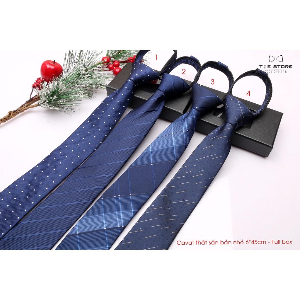 Cà vạt thắt sẵn Hàn Quốc bản nhỏ 6cm * 45cm - Tặng kèm hộp, màu xanh nhiều mẫu