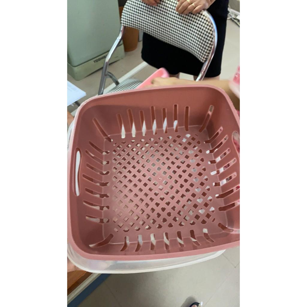 Rổ Đựng Hoa Quả Vuông 2 Tầng Ráo Nước