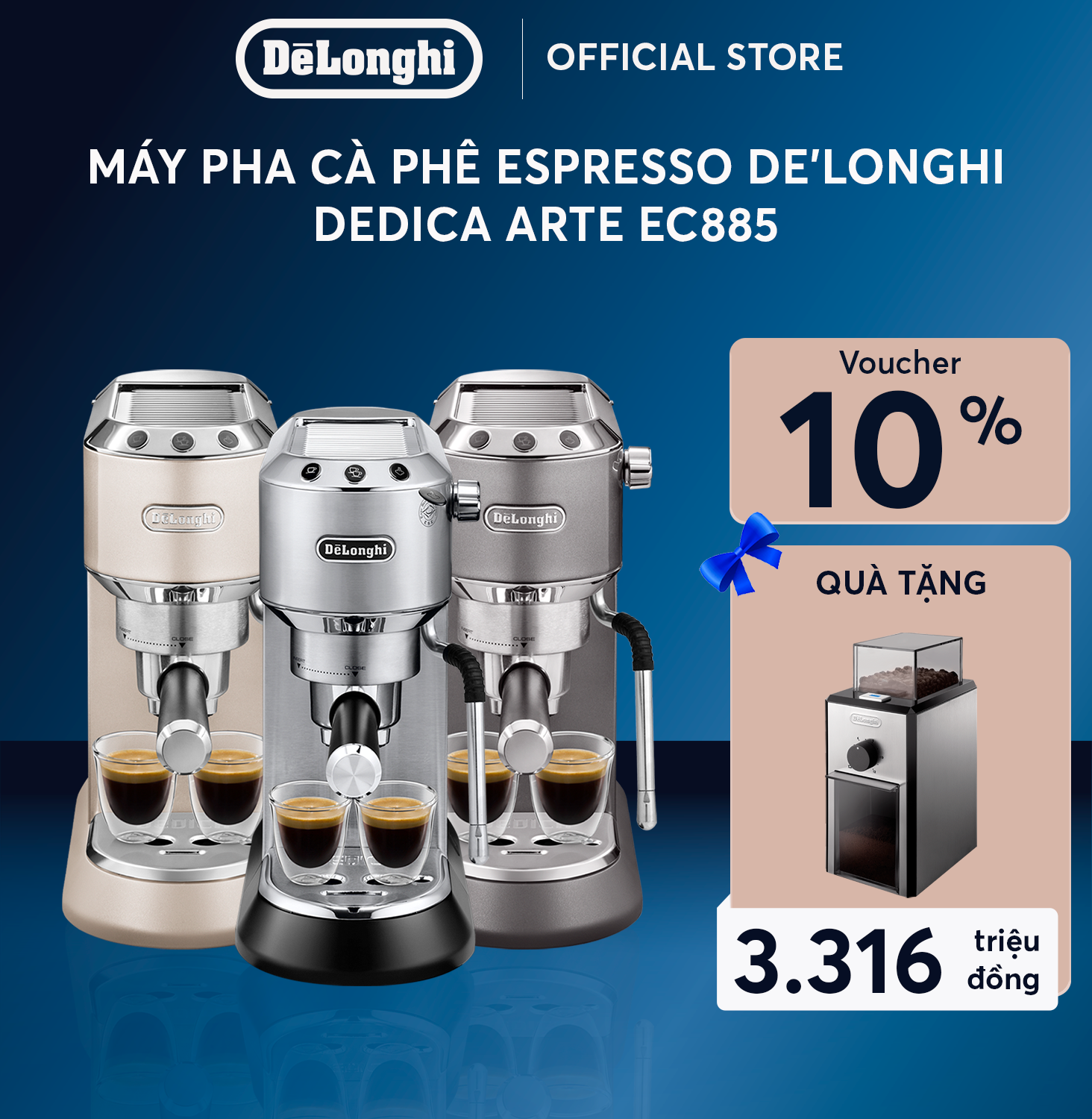 [Hàng chính hãng] Máy pha cà phê DeLonghi Dedica Arte EC885 (BG/ GY/ M)