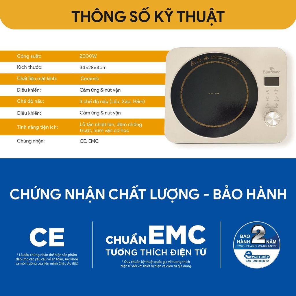 Bếp từ đơn BlueStone ICB-6618 2000W - Hàng chính hãng