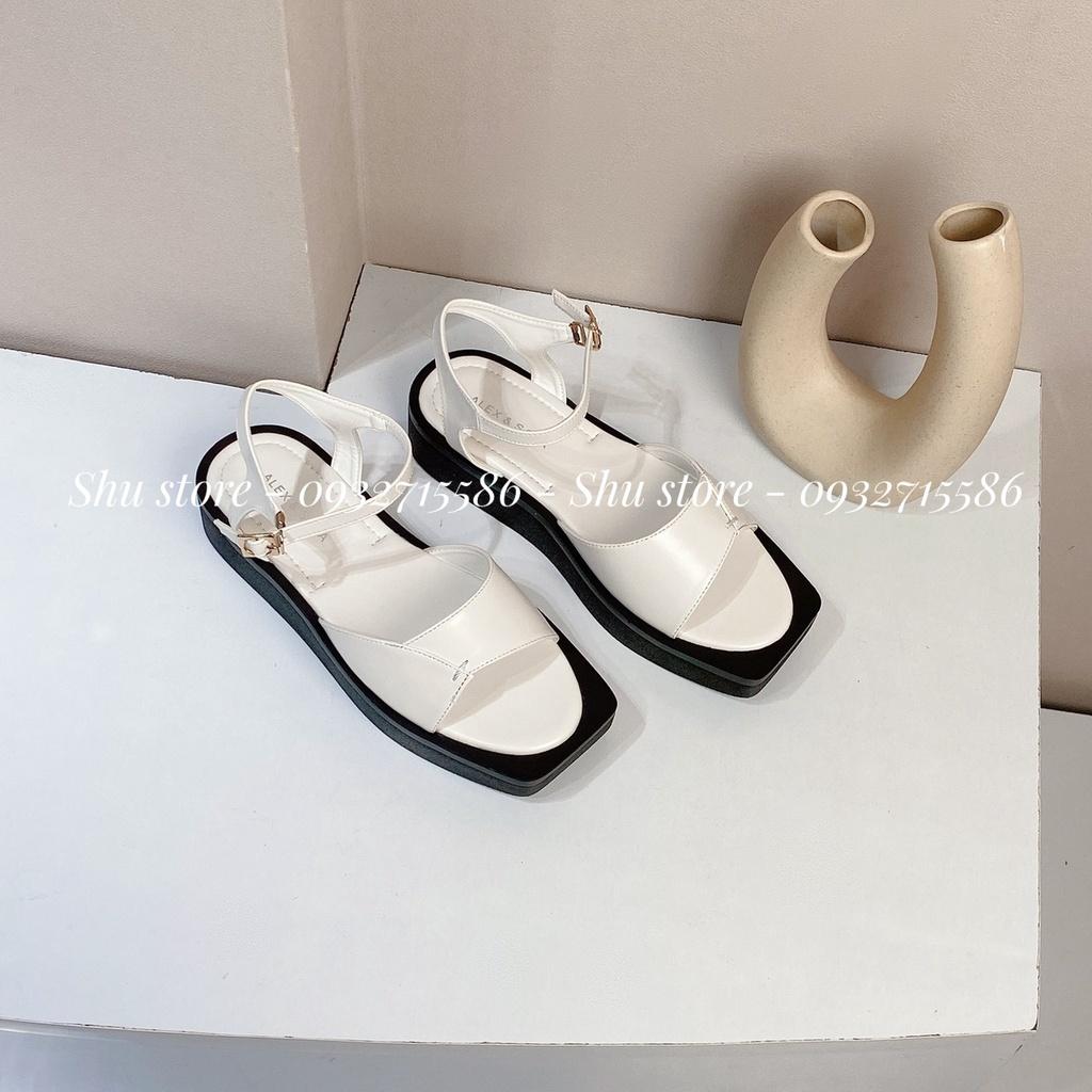 SANDAL QUAI HẬU THỜI TRANG SHU STORE - SANDAL VIỀN ĐEN QUAI DA MAY CHÉO ÊM CHÂN