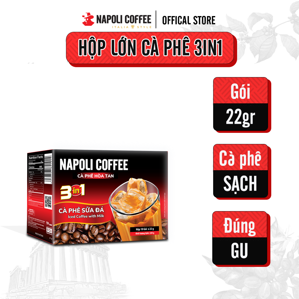 Cà Phê Hoà Tan Sữa Đá 3IN1 Napoli Coffee - Cà phê Sạch Đậm Vị Arabica/Robusta, Ngọt Dịu Cà Phê Sữa