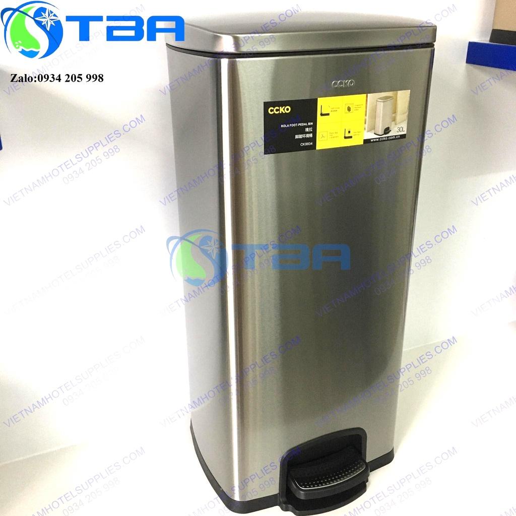 Thùng rác đạp chân CCKO 30L hình trụ chữ nhật màu bạc nhập khẩu cao cấp