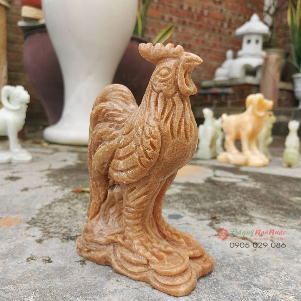 Tượng gà 12 con giáp phong thủy đá vân gỗ 15cm - đá Non Nước