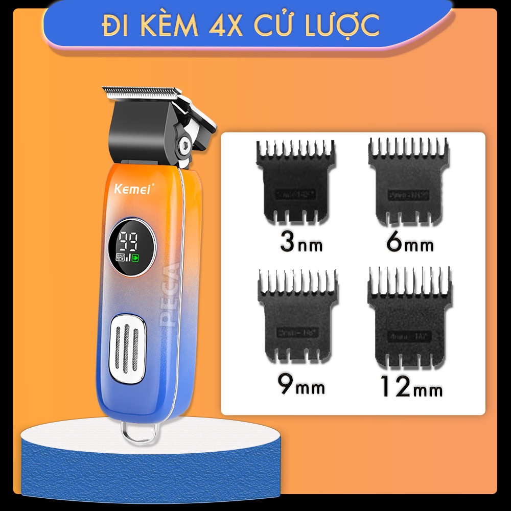 Tông đơ cắt tóc không dây Kemei KM-1837 phiên bản mới cải tiến điều chỉnh 2 mức tốc độ màn hình LCD thông minh sạc nhanh USB công suất mạnh