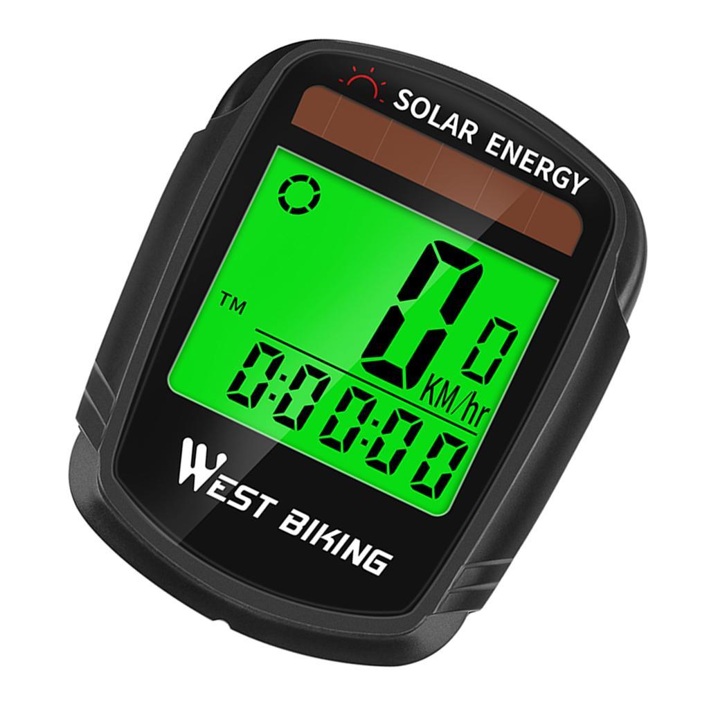 Solar Energy Wireless Bicycle Computer Odometer LCD Backlight Speedometer