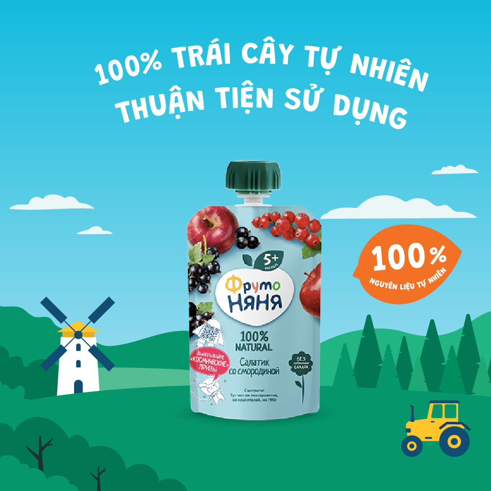 Combo 6 Gói Trái cây nghiền vị táo, quả lý chua Fruto Nyanya 90g