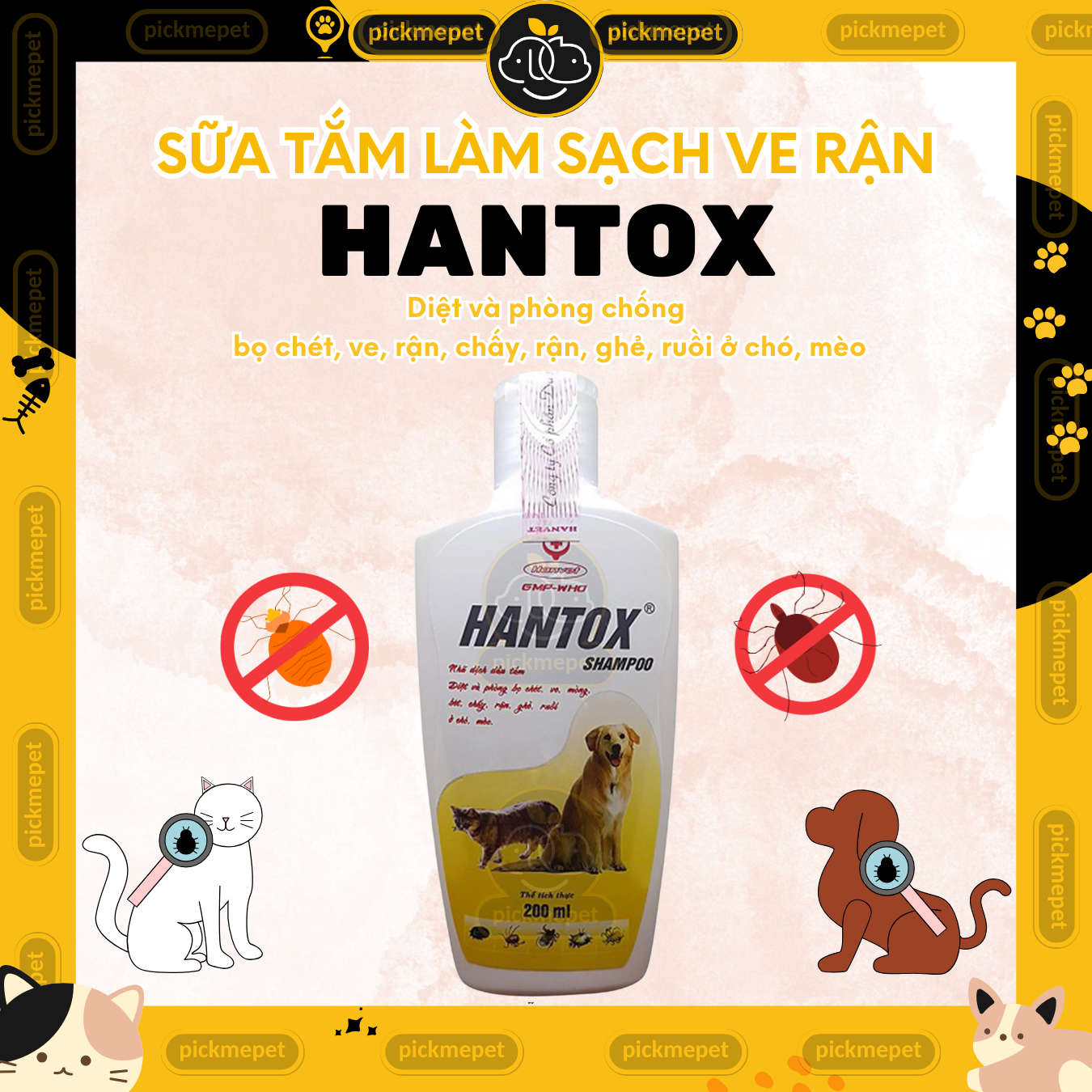Sữa tắm HANTOX 200ml - Diệt Làm Sạch Bọ Chét Ve Rận Cho Chó Mèo Lớn, Chó Mèo Nhỏ