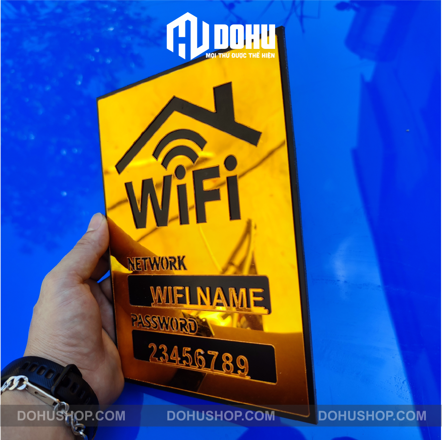 Bảng wifi gương vàng - có sẵn băng keo dán