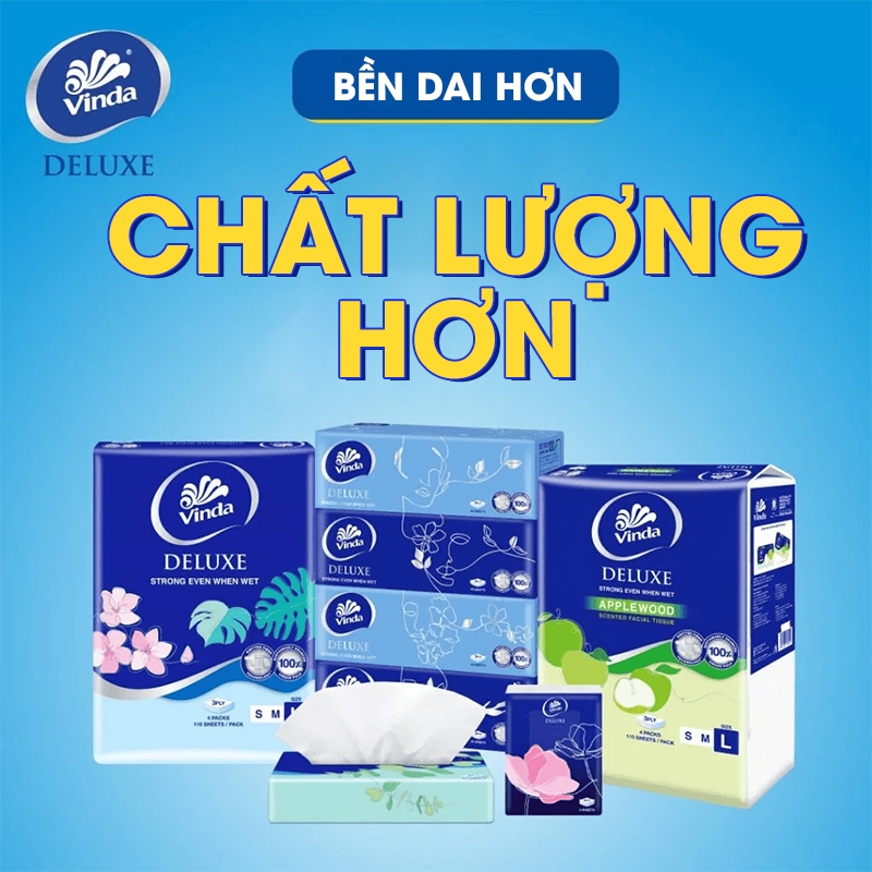 [MUA 3 LỐC KHĂN RÚT SIZE L TẶNG 3 GÓI KHĂN RÚT SIZE M] Khăn giấy rút cao cấp Vinda Deluxe 3 lớp 110 tờ size L (4 Gói)