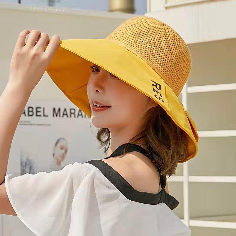 Mũ rộng vành gắn nơ thời trang -mũ cói đi biển siêu xinh mũ nón tai bèo