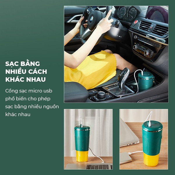 Máy Xay Sinh Tố Cầm Tay Không Dây, Máy Xay Trái Cây Thủy Tinh Sạc Pin Đa Năng Cao Cấp Với 6 Lưỡi Dao Mạnh Mẽ