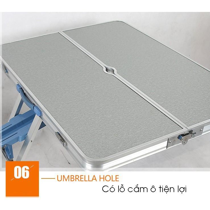 Bộ bàn ghế dã ngoại xếp gọn chất liệu nhôm 10kg, bàn 86x66 liền 4 ghế