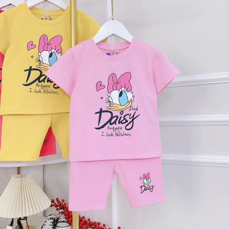 Bộ cộc tay cotton in hình daisy cho bé gái màu hồng . vàng. sen size đại 23-35kg