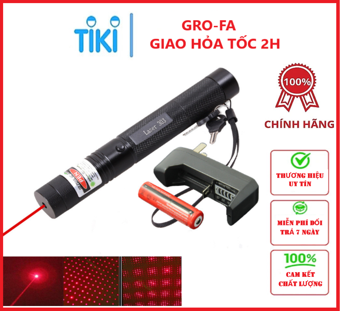 Đèn Pin Laser Sử Dụng Trong Công Trình, Trình Chiếu Tặng kèm Củ Sạc Và Pin - Hàng Chính Hãng