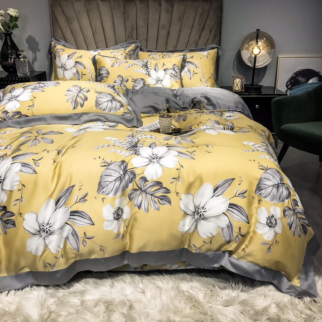 Bộ chăn ga gối LUXURY COLLECTIONS 546 lụa Tencel 100S Phối họa tiết cách điệu trẻ trung,mềm mịn,sang trọng