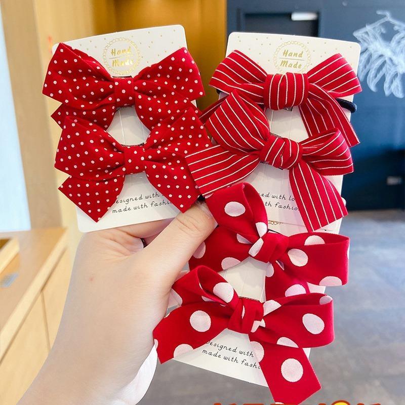 Set 2 Dây Cột Tóc Nơ Nhỏ Màu Đỏ Tết Tóc Dễ Thương Phụ Kiện Tóc Nữ Thời Trang Hàn Quốc Và Nhật Bản
